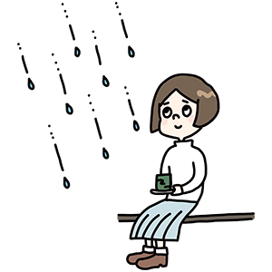 雨宿りをする女性のイラスト